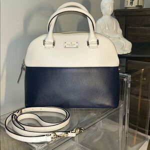 Kate Spade Navy/White Story Book Colorblock Satchel/Crossbody 12”x 9.25”x 5” EUC